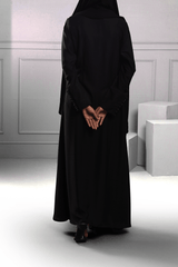 Abaya Black Hand Work Buttons Silk-Fabric