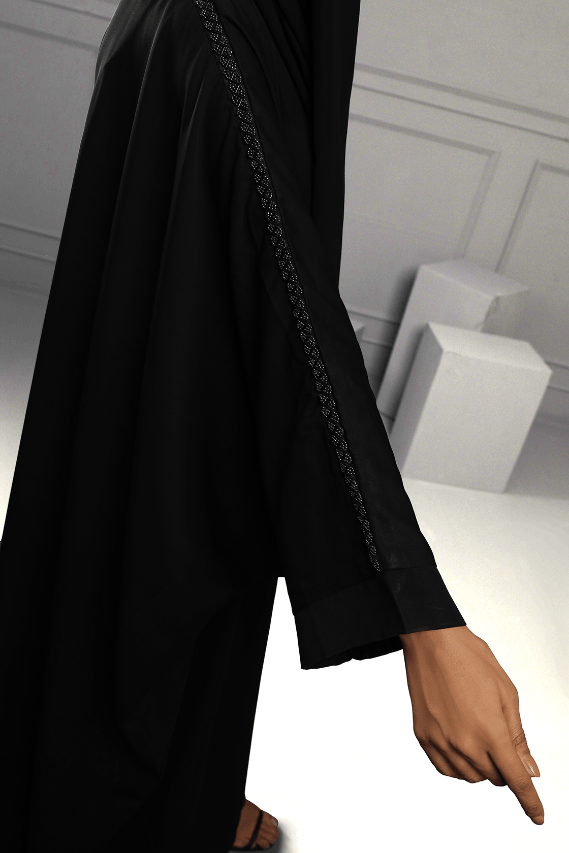 Abaya Black Jalbaab Emb Silk-Fabric