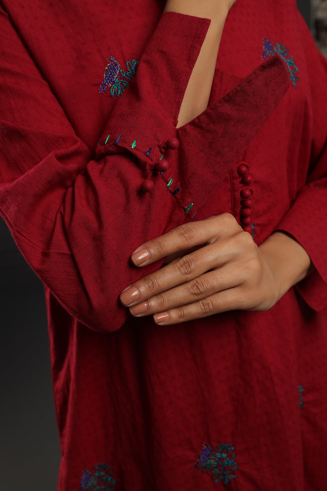 2 Piece Embroidered Dress Deep Red