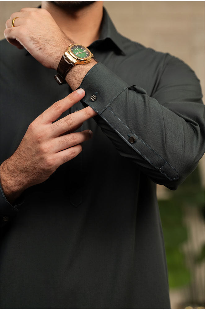 Men Bottle Green Premium Shalwar Kameez