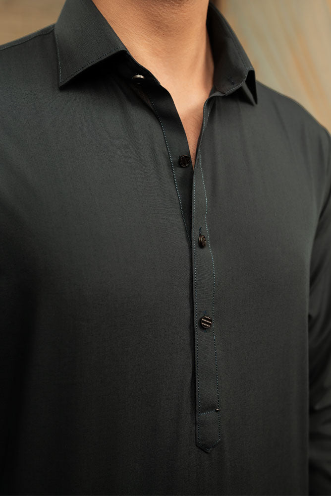 Men Bottle Green Premium Shalwar Kameez