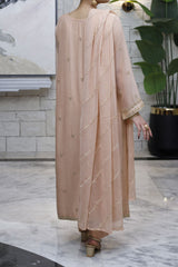 Peach Pink 3 piece Suit Chiffon-Fabric