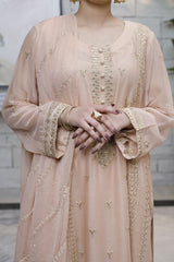 Peach Pink 3 piece Suit Chiffon-Fabric