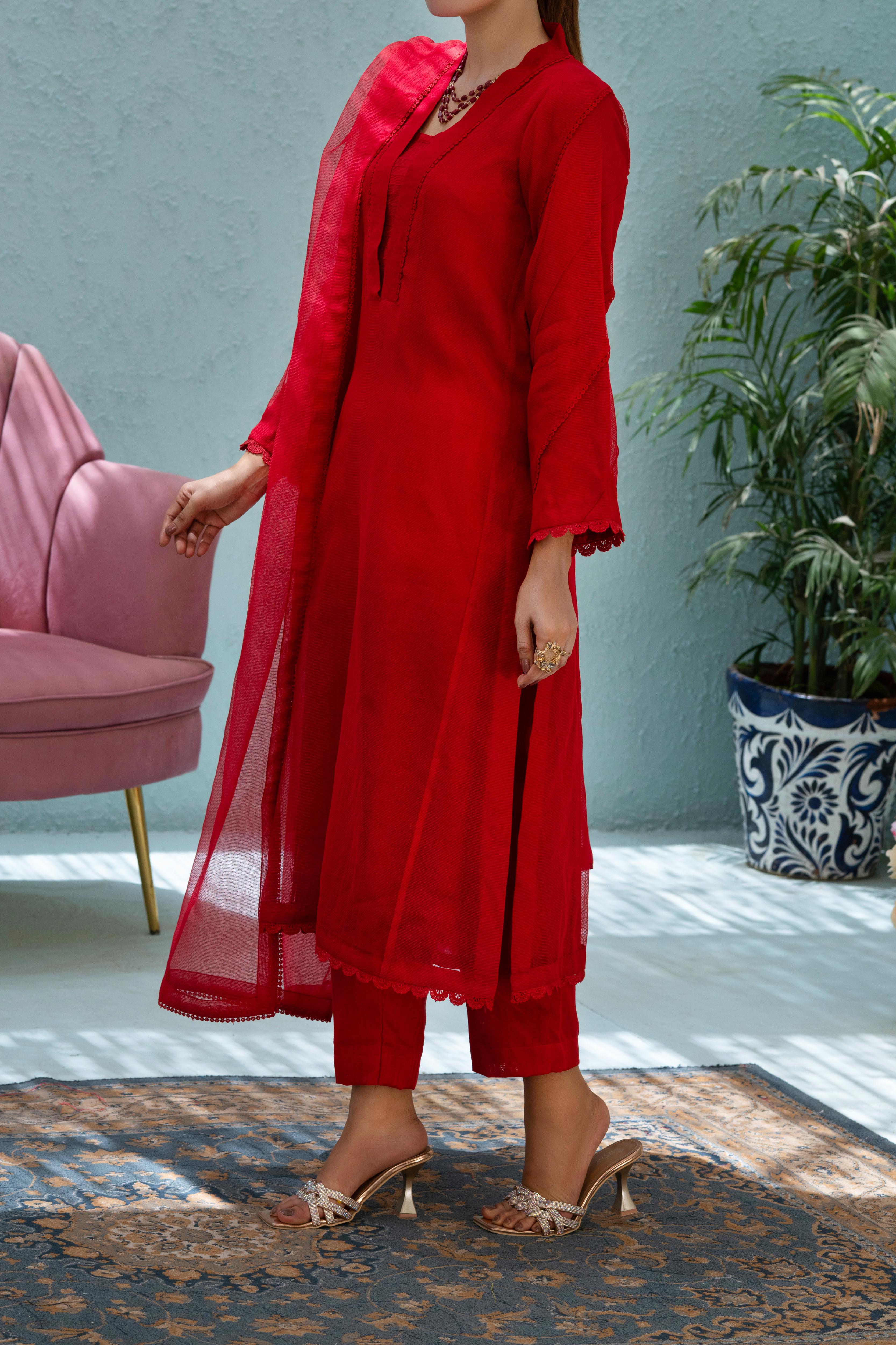 RED NET 2 PIECE SUIT