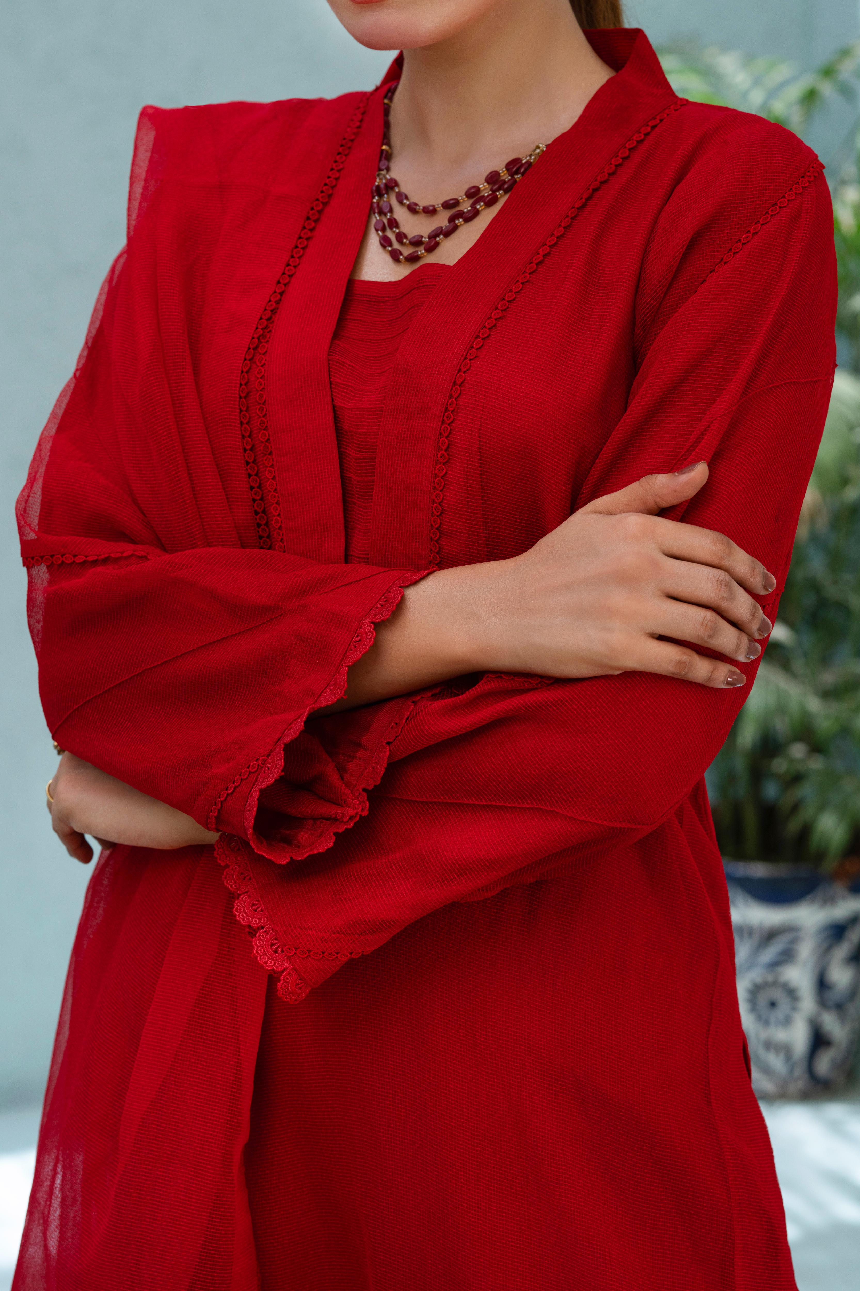 RED NET 2 PIECE SUIT