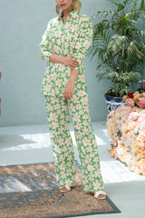 WHITE AND GREEN FLORAL PRINTED 2 PC