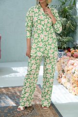 WHITE AND GREEN FLORAL PRINTED 2 PC