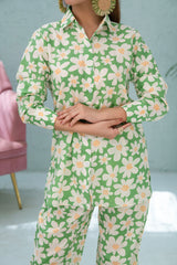 WHITE AND GREEN FLORAL PRINTED 2 PC