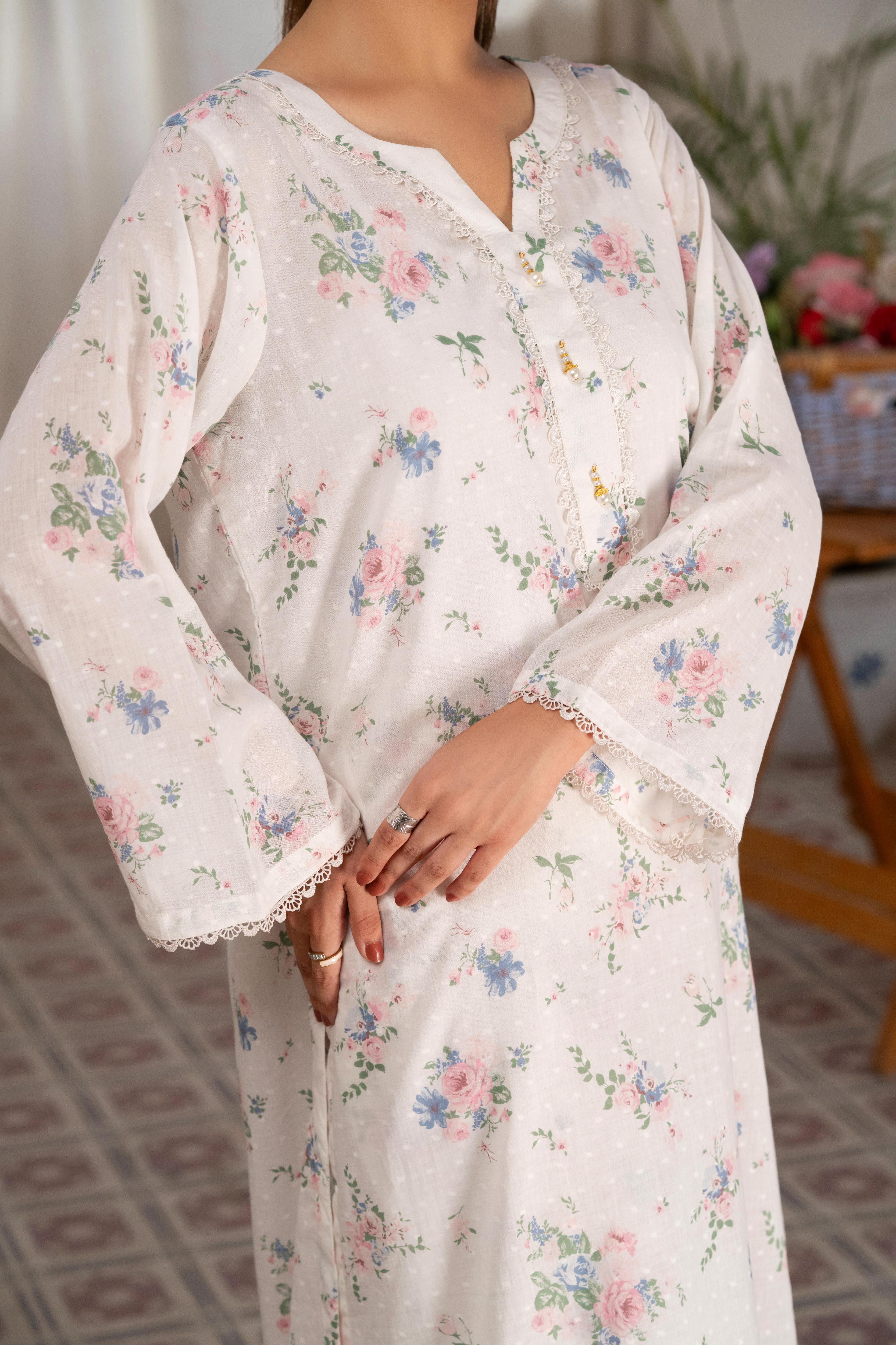 WHITE PINK FLORAL PRINTED 2 PIECE SUIT
