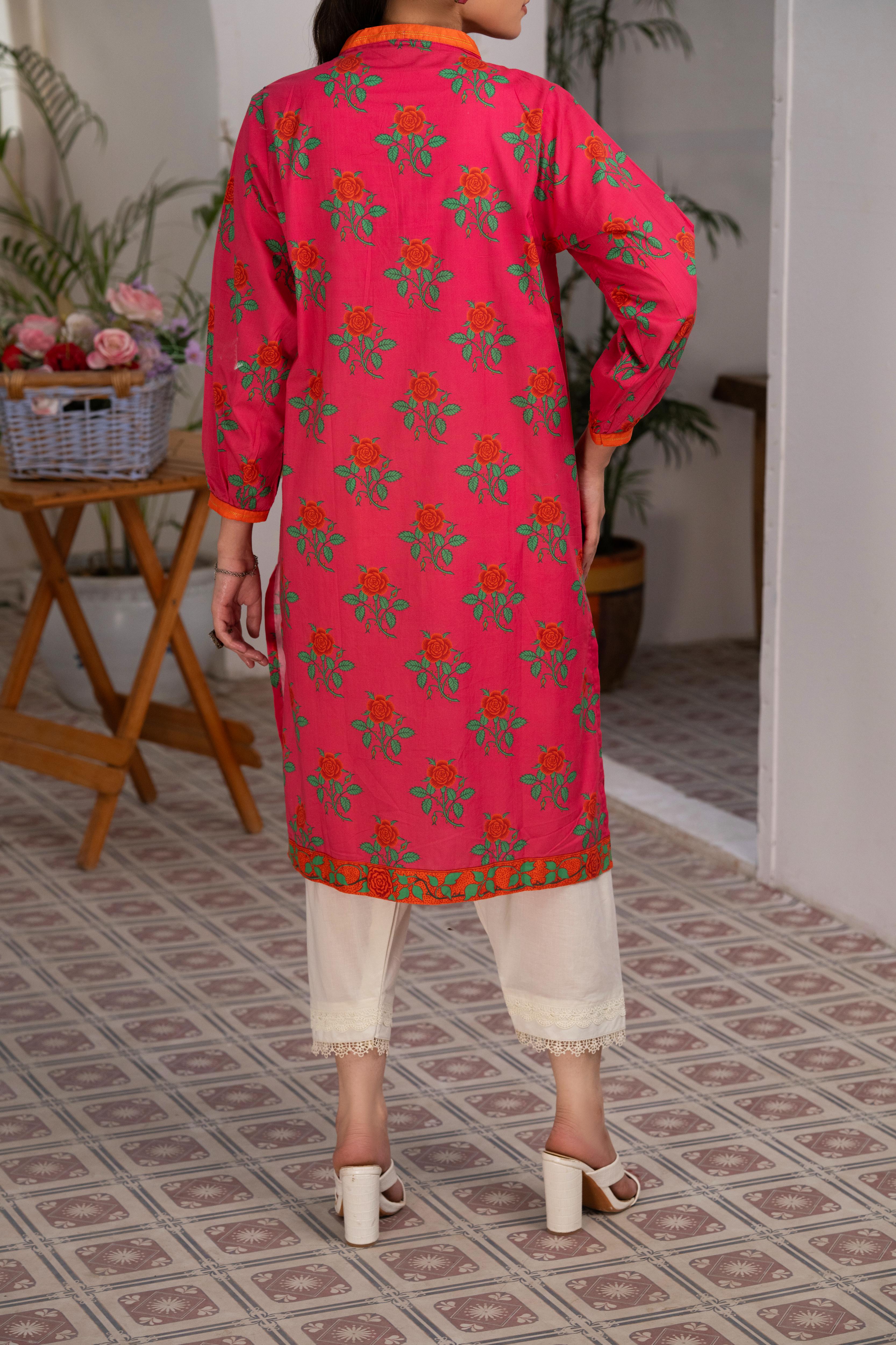 PINK PRINTED LAWN SHIRT