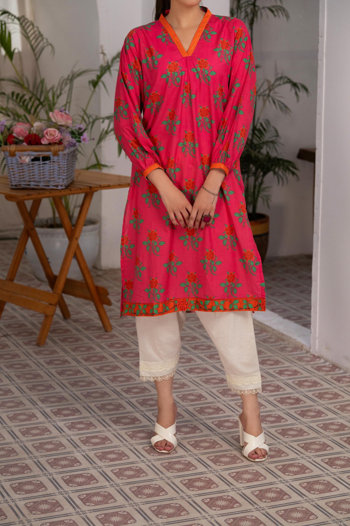 PINK PRINTED LAWN SHIRT