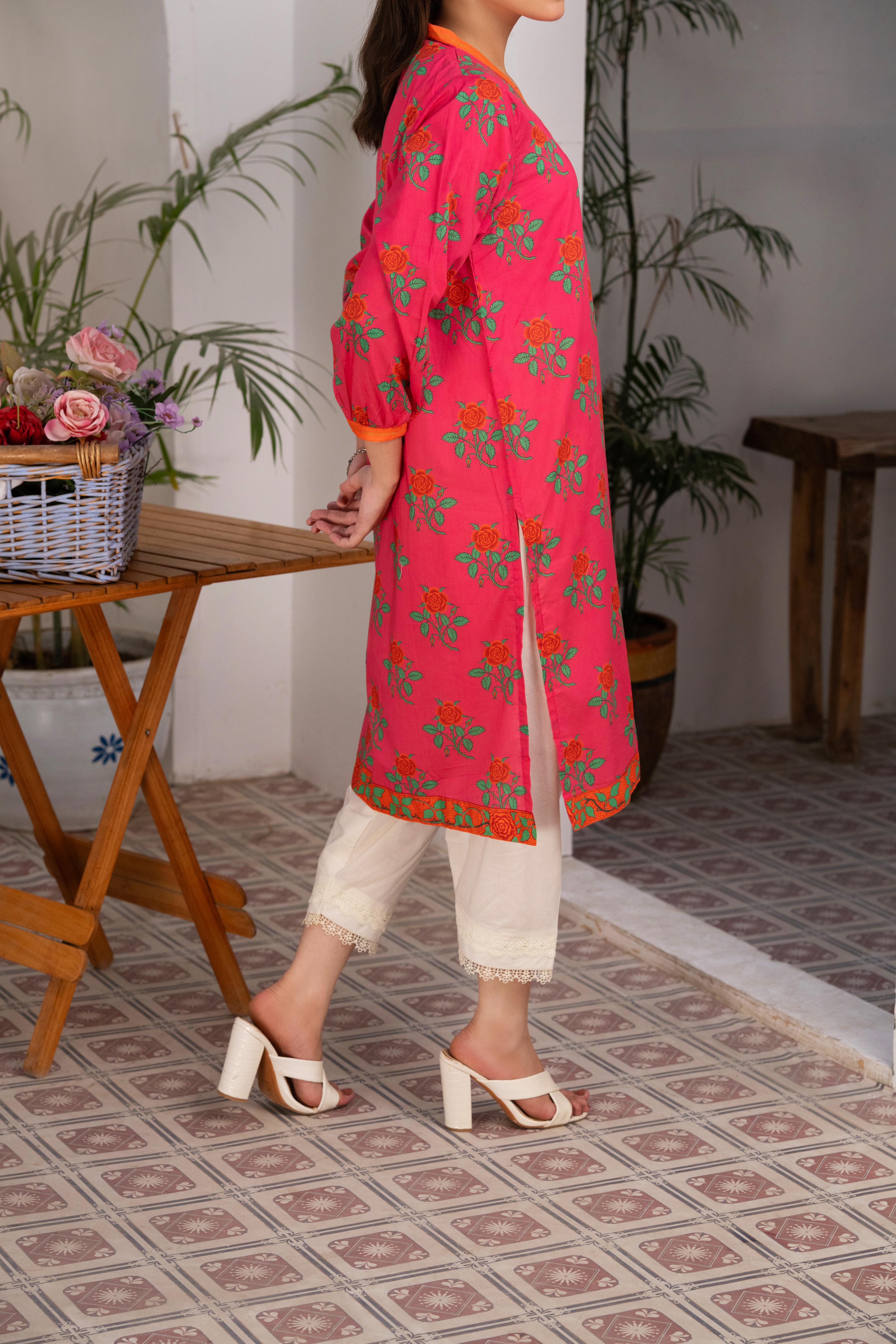 PINK PRINTED LAWN SHIRT