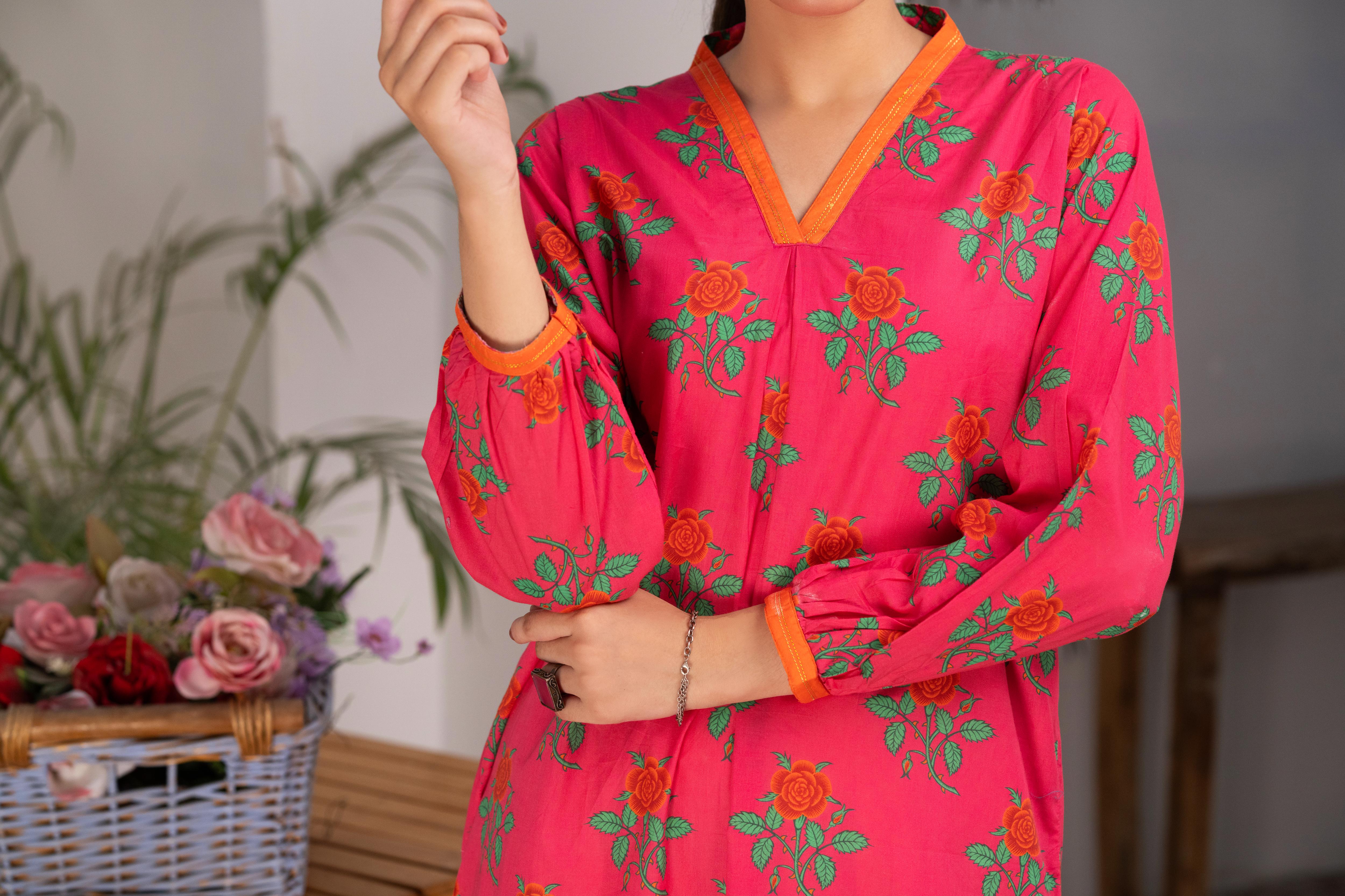 PINK PRINTED LAWN SHIRT