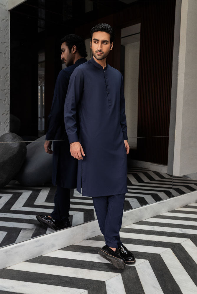 Men Formal Navy Blue Kurta Pajama